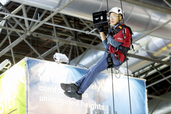 A person abseiling from a height.